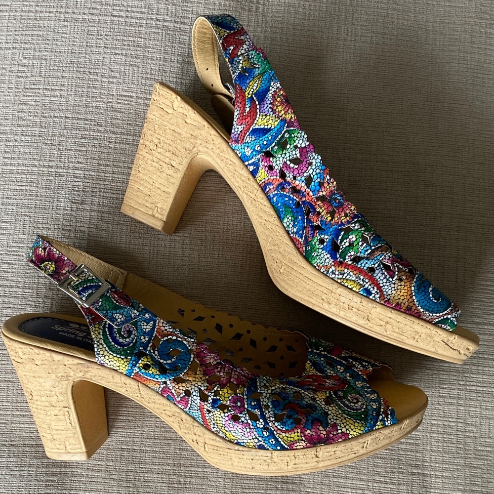 Spring Step Multicolor Open-Toe Slingback Heels, … - image 1
